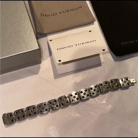 Vintage David Yurman 1-Row Linear Chiclet Bracelet Sterling Silver w/Diamonds - Picture 7 of 15